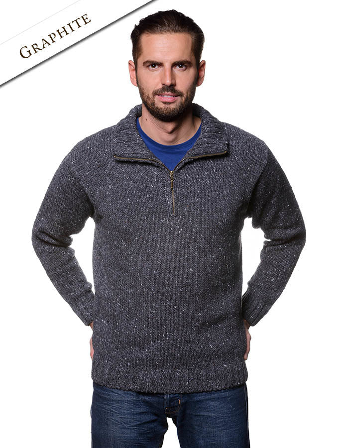 Donegal Tweed Half Zip Sweater- graphite #color_graphite