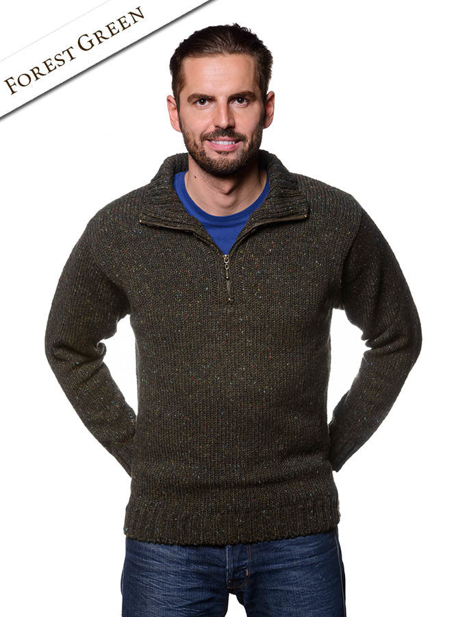 Donegal Tweed Half Zip Sweater - Forest Green #color_forest-green