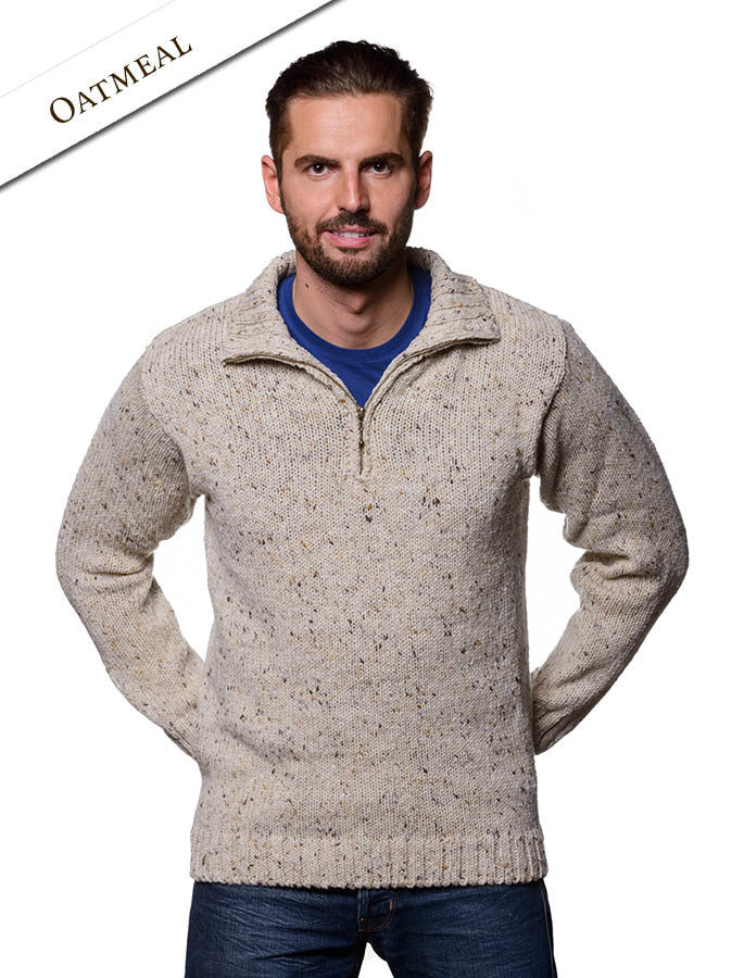 Donegal Tweed Half Zip Sweater - Oatmeal #color_oatmeal