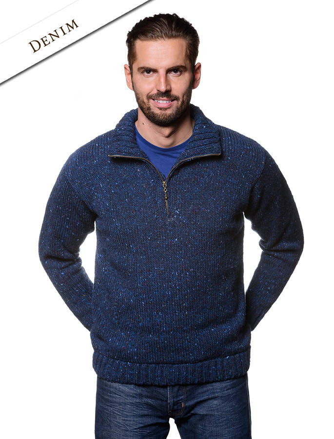 Donegal Tweed Half Zip Sweater - Denim #color_denim