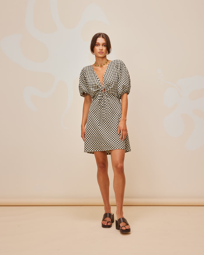 DONOVAN MINI DRESS BLACK BUTTER GINGHAM