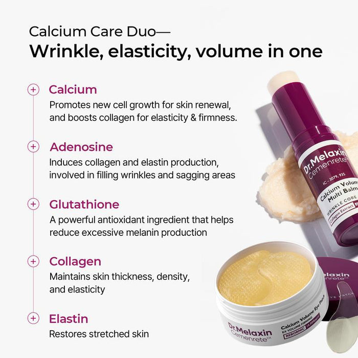 Dr.Melaxin Calcium Volume Multi-Balm + 60pcs Eye Patch Duo，Elasticity & Skin Repair Set, Korean Skincare with Collagen Extract