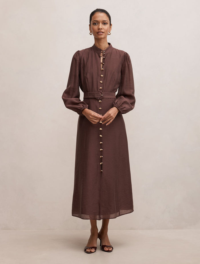 Elena Petite Midi Dress Chocolate Forever New