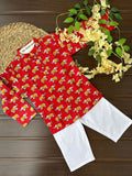 Elephant Story Kurta Set - Red