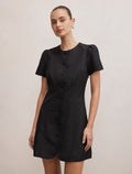 Elinda Button Up Linen Mini Dress Black Forever New