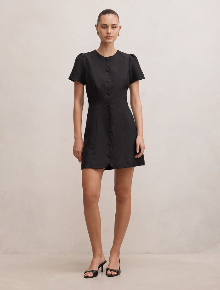 Elinda Button Up Linen Mini Dress Forever New