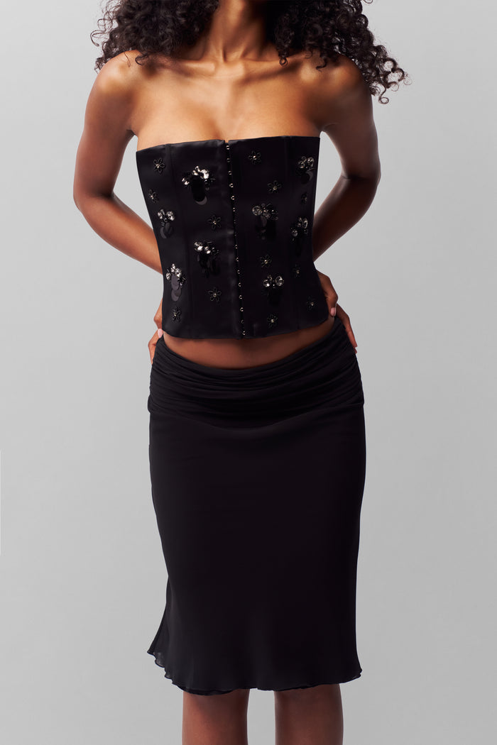 Embellished Satin Corset in Black