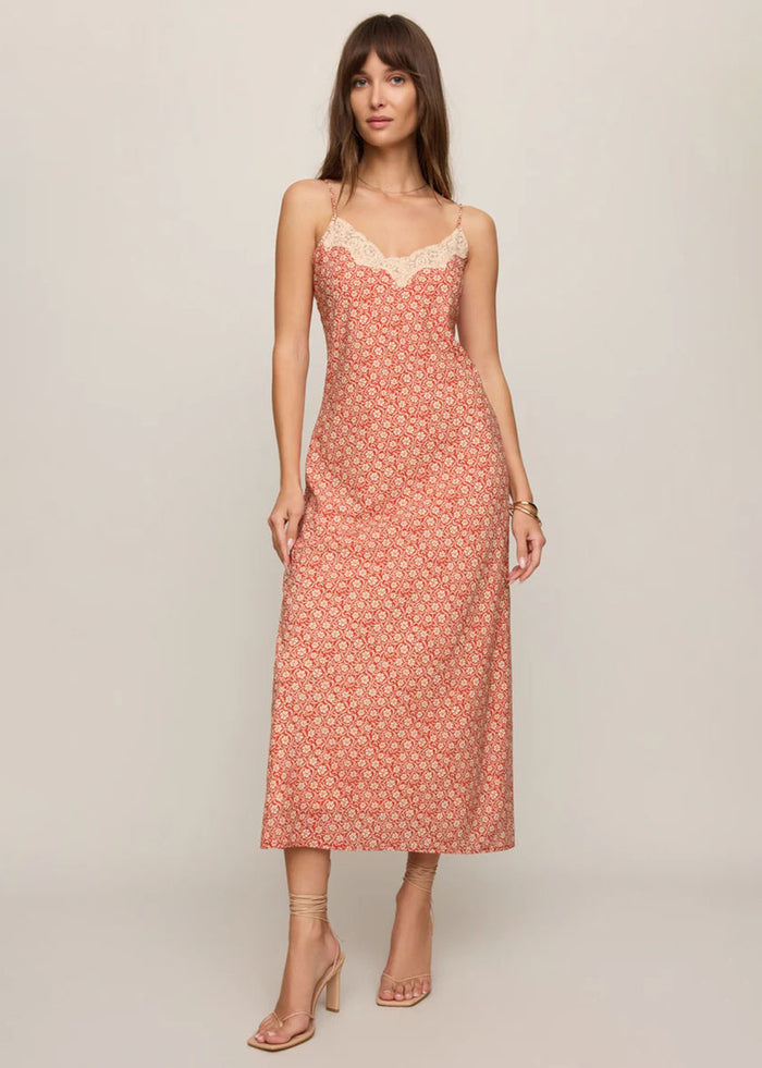 Emela Floral Midi Dress - Chili Pepper