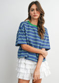 Emiko Striped Crop Tee - Blue & Green