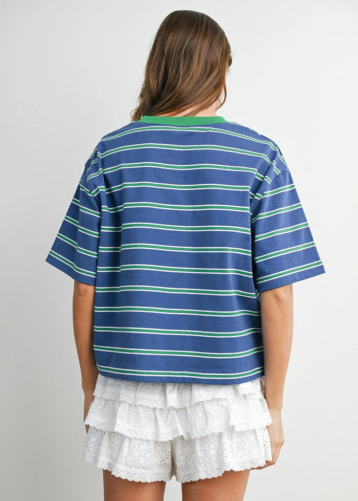 Emiko Striped Crop Tee - Blue & Green