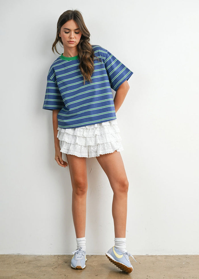 Emiko Striped Crop Tee - Blue & Green