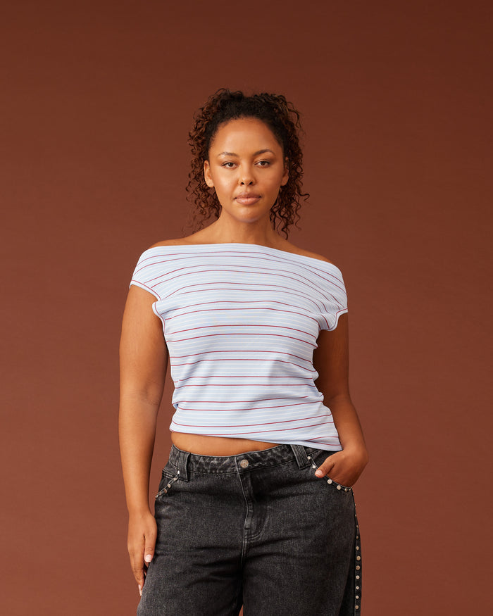 EMMA KNIT TOP BABY BLUE RED STRIPE