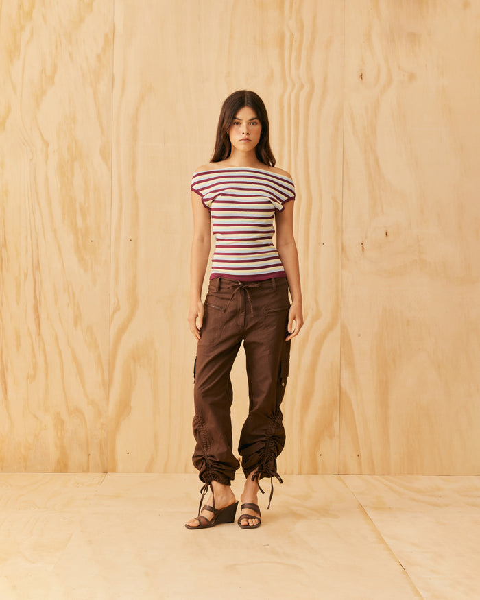 EMMA KNIT TOP BURGUNDY BUTTER BLUE STRIPE