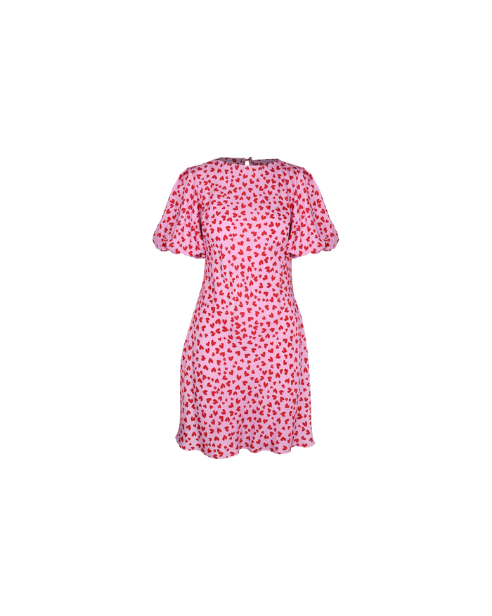 ESME TIE MINI DRESS PINK SCATTER HEARTS