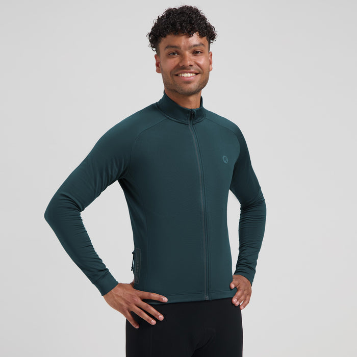 Rogelli Essential II fietsshirt heren blauw lange mouw gedragen voorkant.