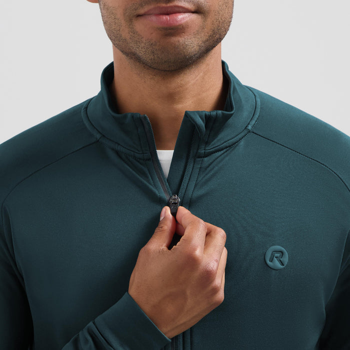 Detail van Rogelli Essential II fietsshirt heren blauw lange mouw voorkant.
