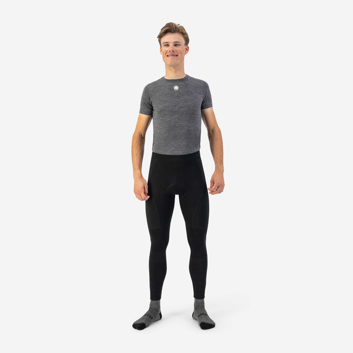 Rogelli Essential lange fietsbroek zonder bretels heren zwart gedragen voorkant.