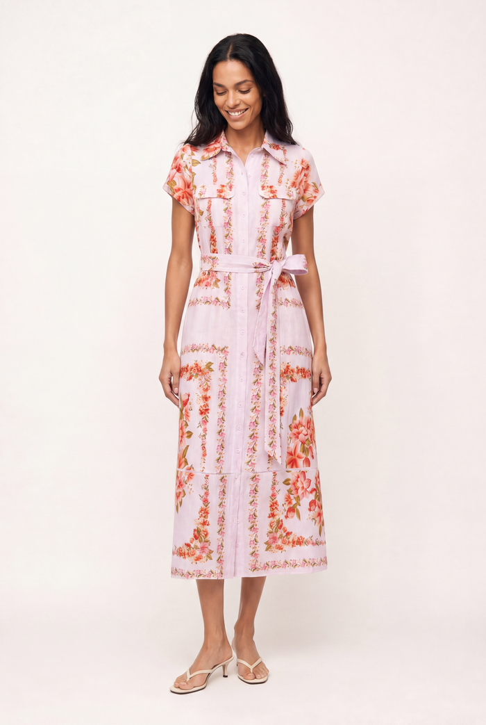 Estella Linen Dress In Pink Portofino