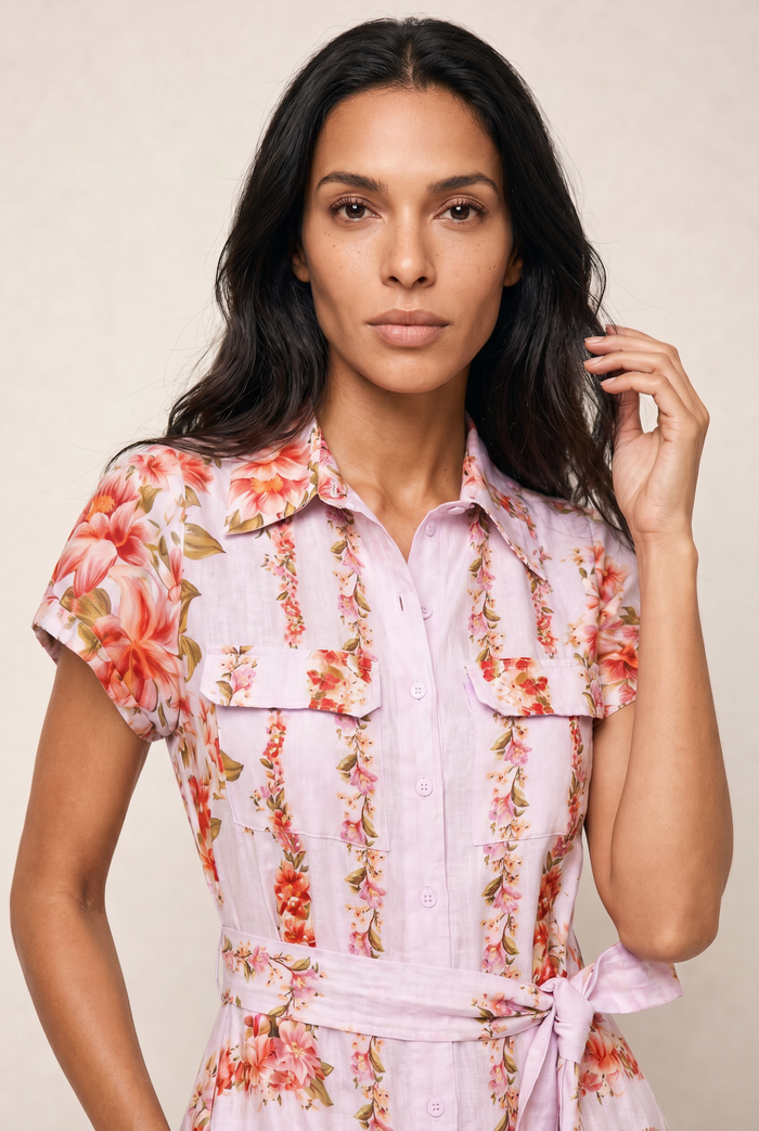 Estella Linen Dress In Pink Portofino