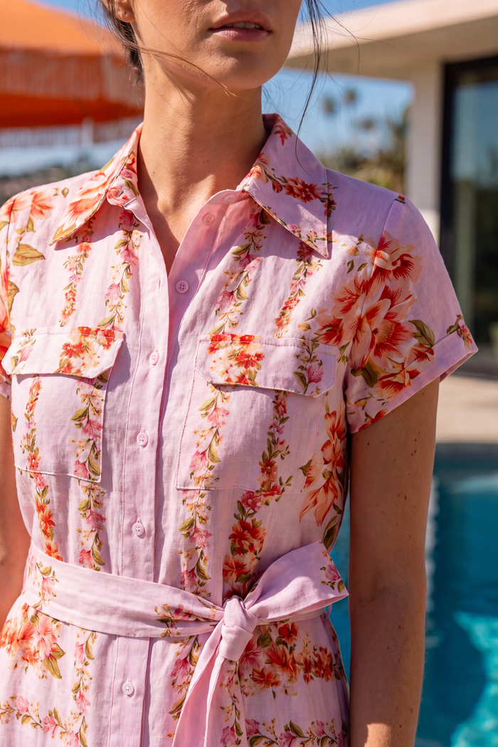 Estella Linen Dress In Pink Portofino