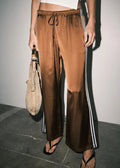 Fiona Satin Track Pants - Brown Blue