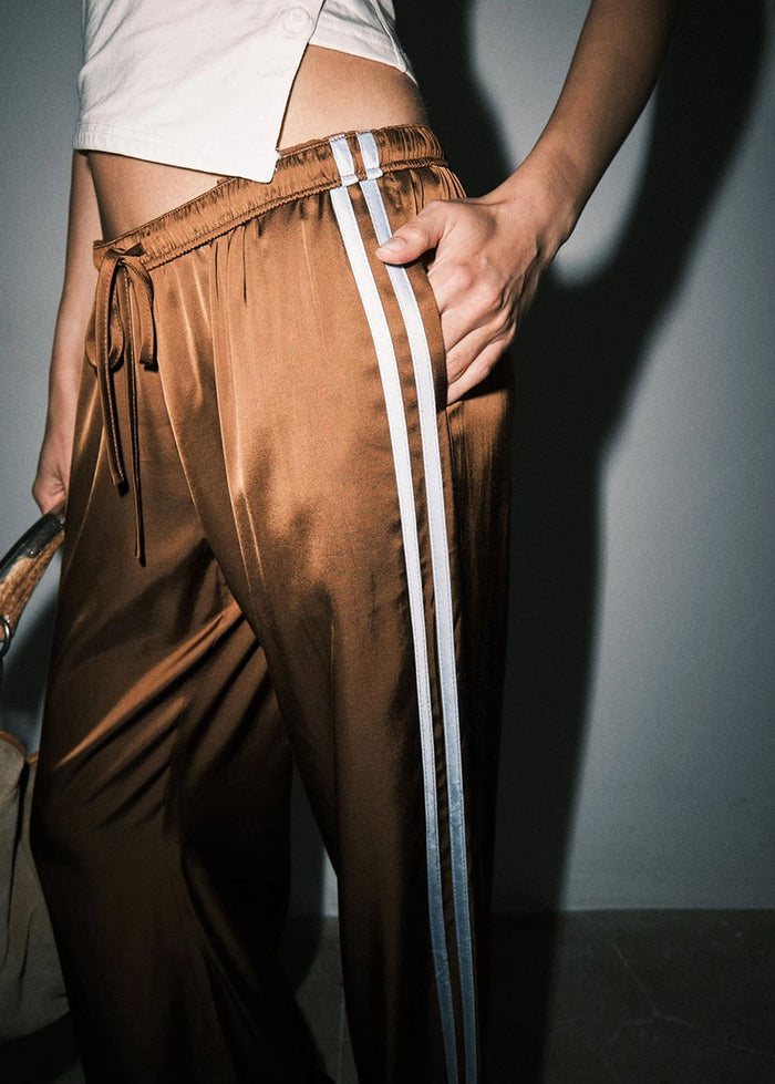 Fiona Satin Track Pants - Brown Blue