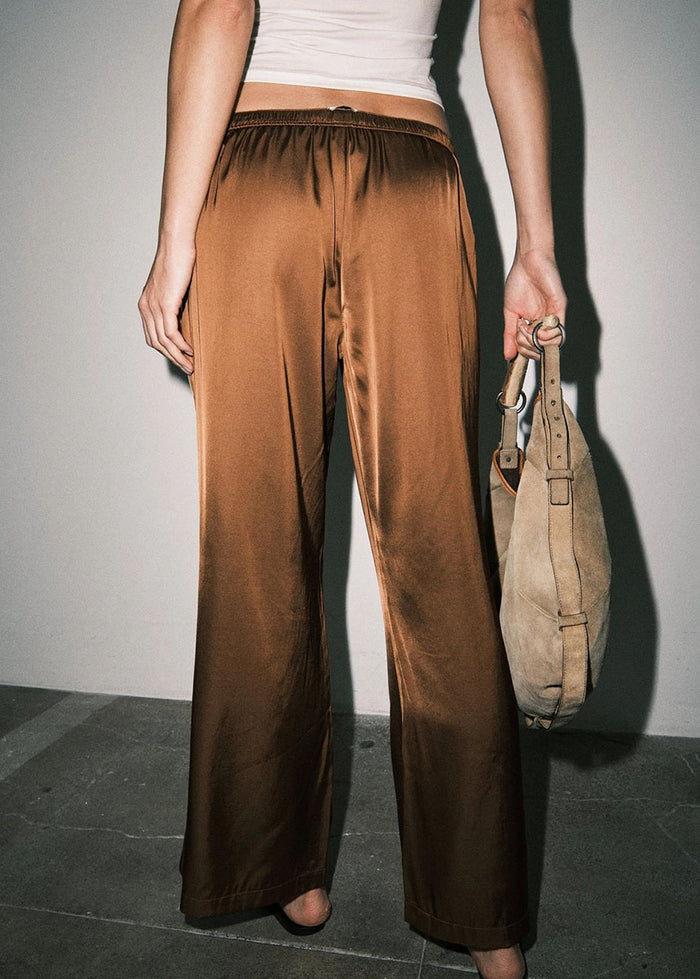 Fiona Satin Track Pants - Brown Blue