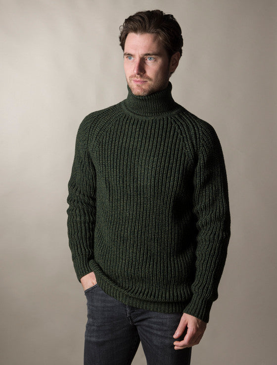Fisherman's Merino Ribbed Turtleneck Sweater - Army Green #color_army-green