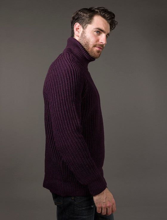 Fisherman's Merino Ribbed Turtleneck Sweater - Damson #color_damson