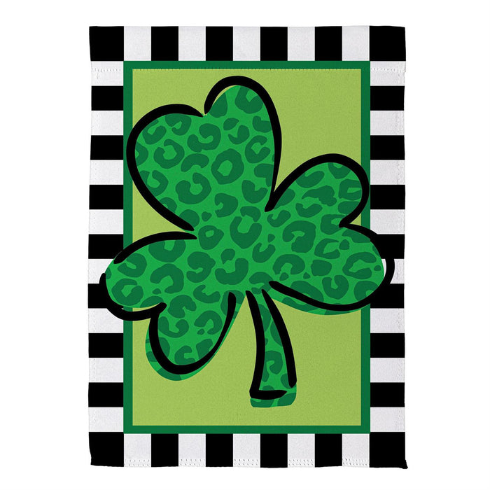 leopard clover flag with black and white trim