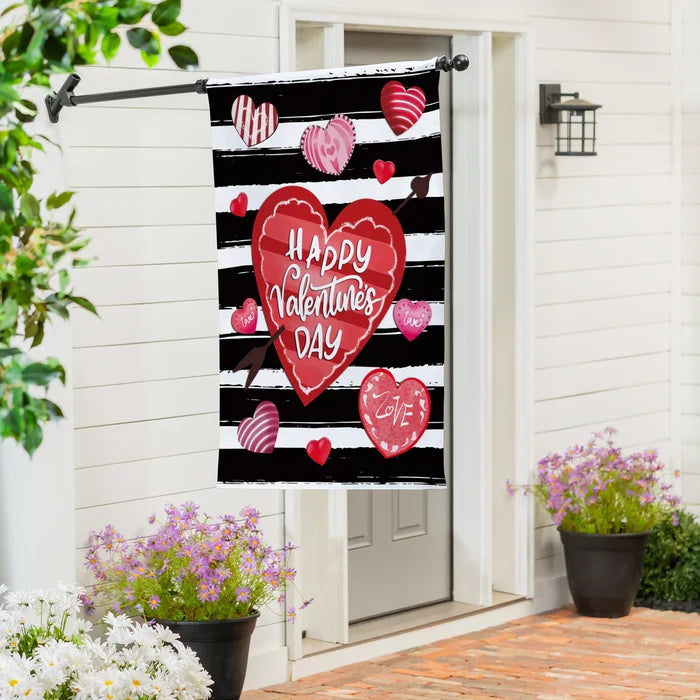 Flag Striped Hearts Burlap