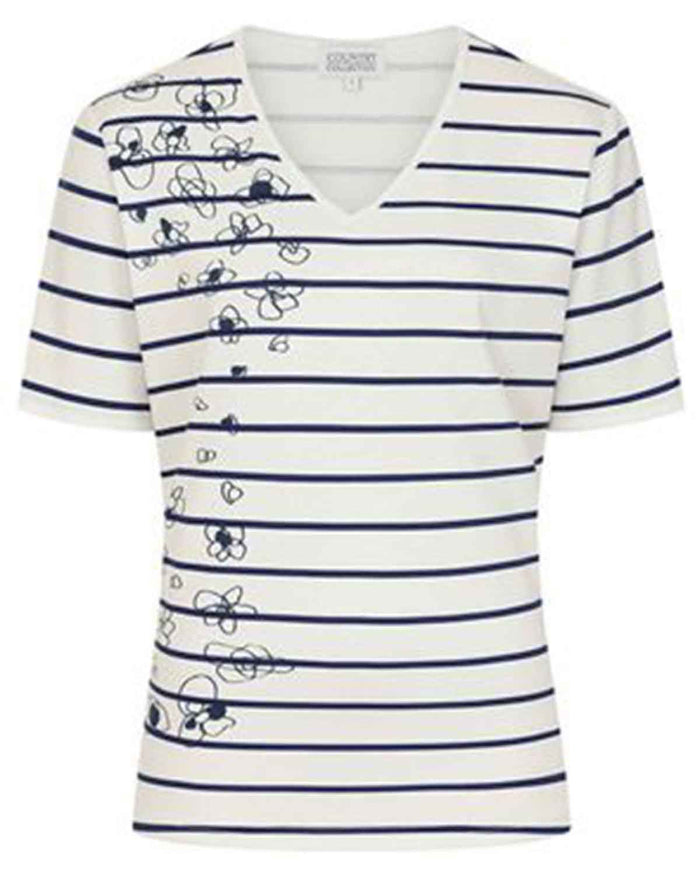Floral Placement Print Striped T-Shirt - Image 2 - The Classic Boutique