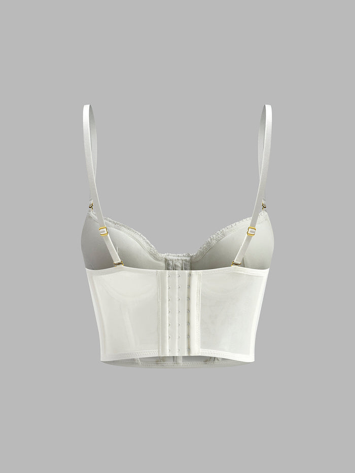 Floral Semi-Sheer Mesh Lace Crop Corset Top