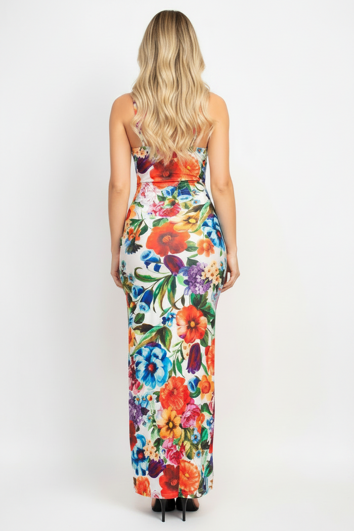 Floral Side Slit Printed Maxi Dress