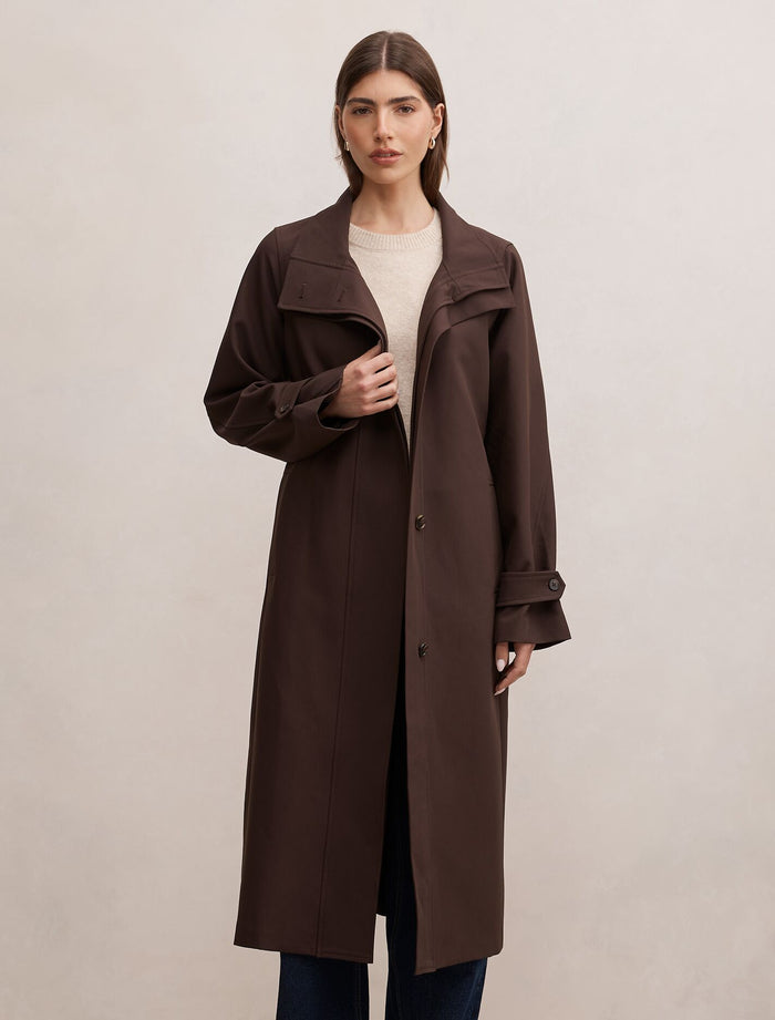 Florence Funnel Neck Trench Coat Chocolate Forever New