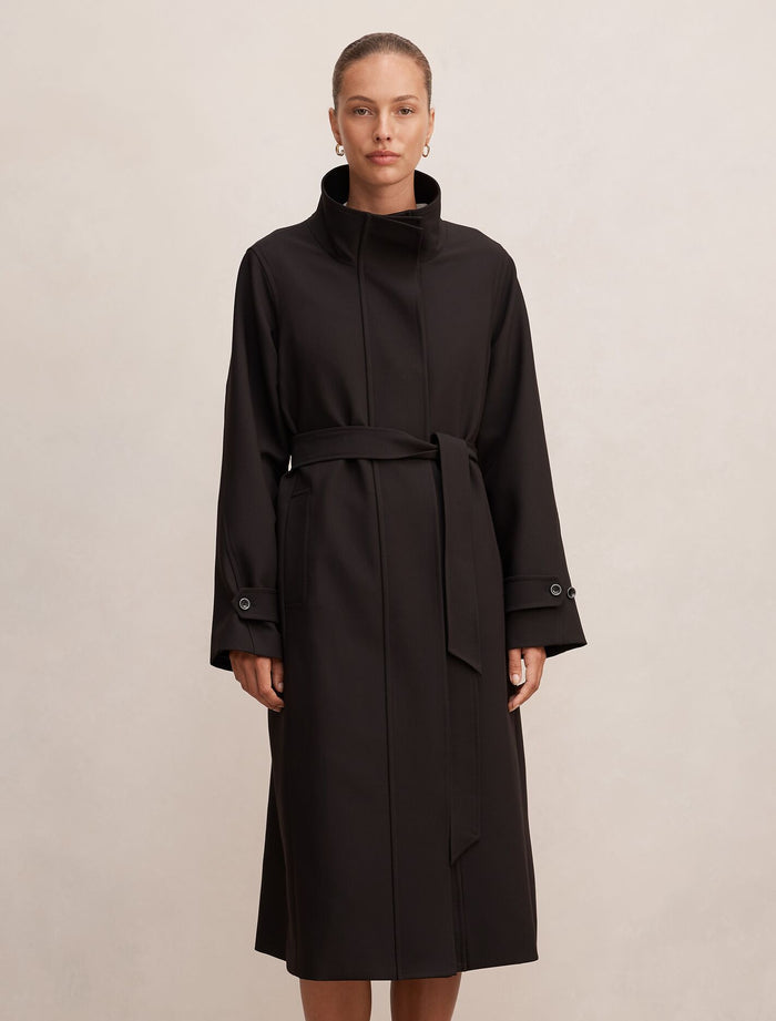 Florence Funnel Neck Trench Coat Black Forever New