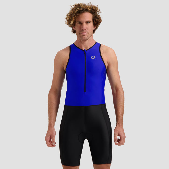 Rogelli Florida triathlonpak zonder mouwen zwart en blauw heren gedragen voorkant.