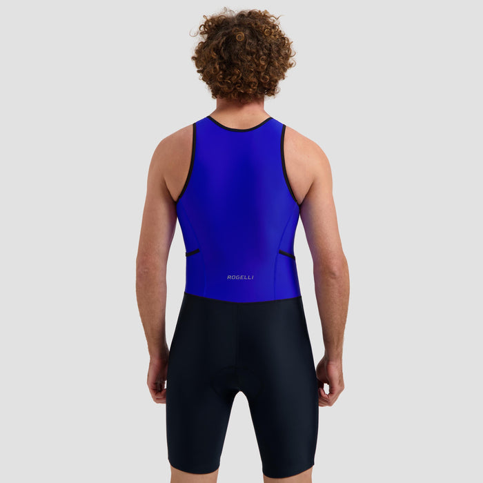 Rogelli Florida triathlonpak zonder mouwen zwart en blauw heren gedragen achterkant.