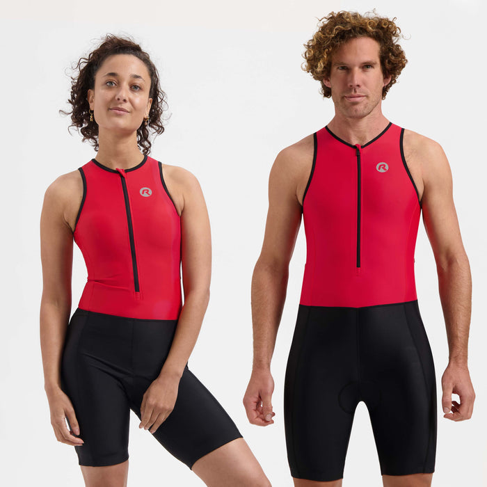 Rogelli Florida triathlonpak zonder mouwen zwart en rood man en vrouw gedragen voorkant.