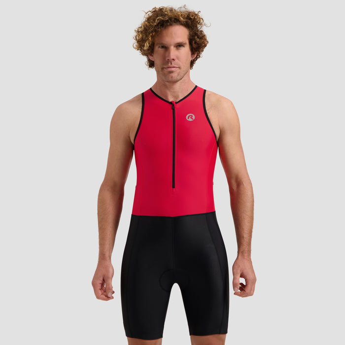 Rogelli Florida triathlonpak zonder mouwen zwart en rood heren gedragen voorkant.