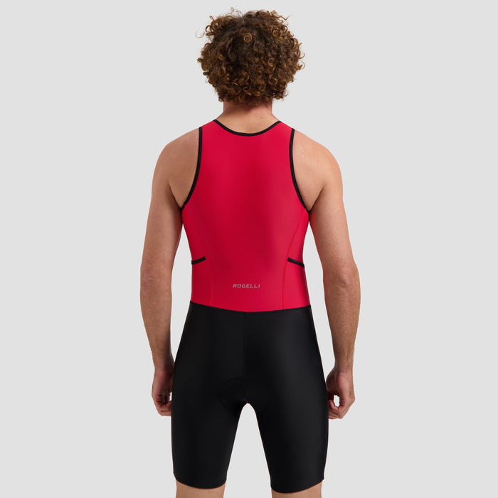 Rogelli Florida triathlonpak zonder mouwen zwart en rood heren gedragen achterkant.