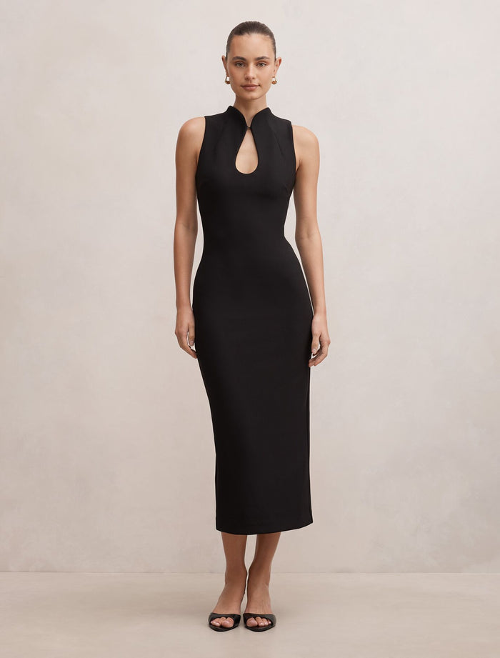 Frankie High Neck Keyhole Bodycon Dress Black Forever New