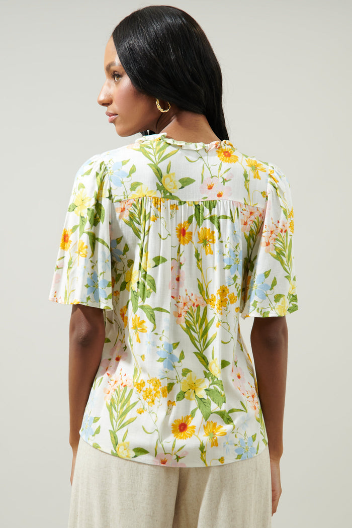 Free to Be Ruffle Split Neck Dupont Top