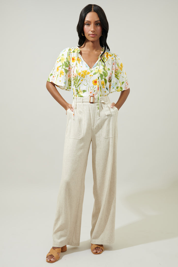 Free to Be Ruffle Split Neck Dupont Top