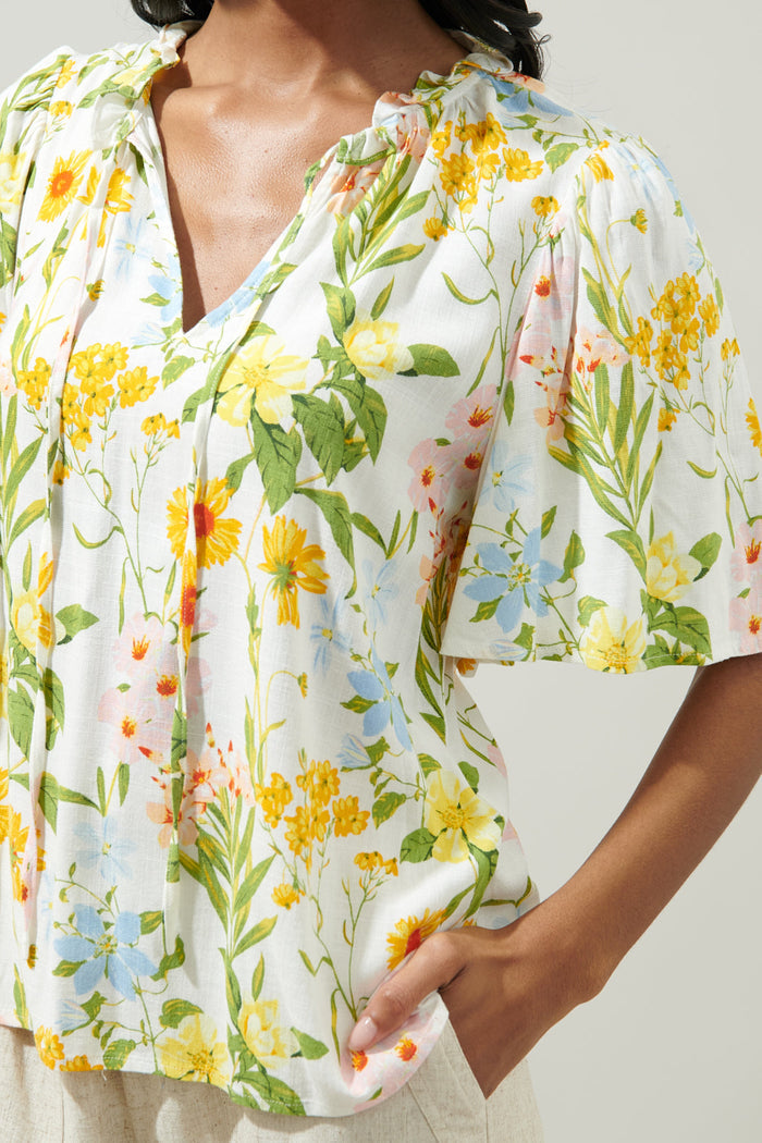 Free to Be Ruffle Split Neck Dupont Top