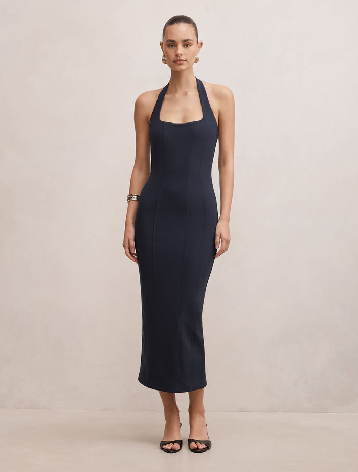 Gina Halter Bodycon Midi Dress Navy Forever New
