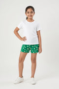 Girls White T-Shirt & Green Polka Dot Shorts Set