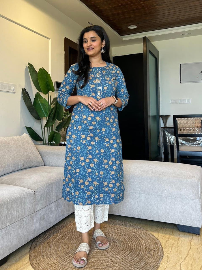 Gota Cotton Kurta- Blue Jaal