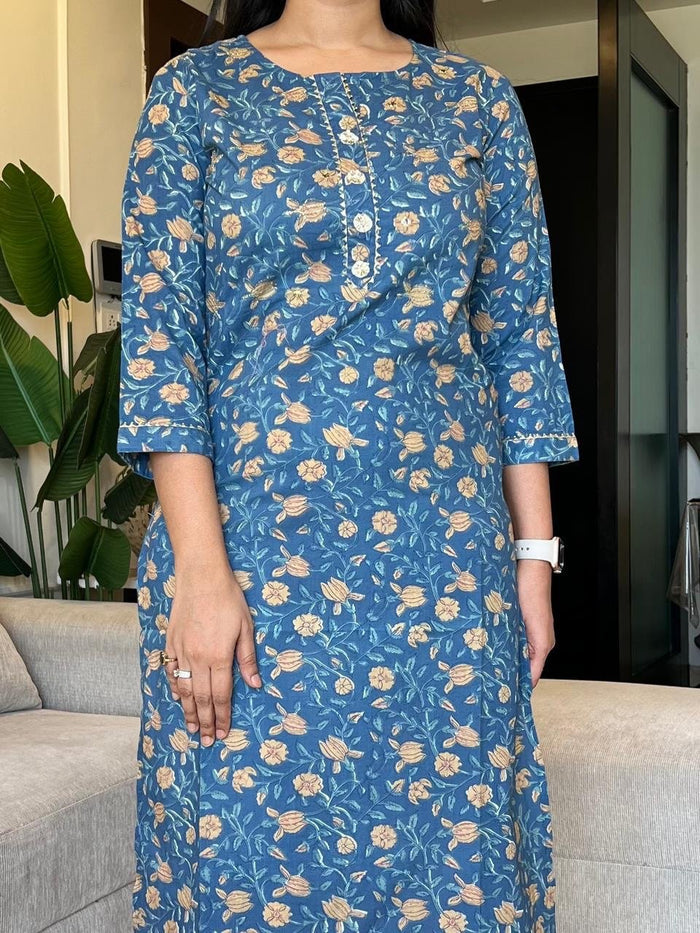 Gota Cotton Kurta- Blue Jaal