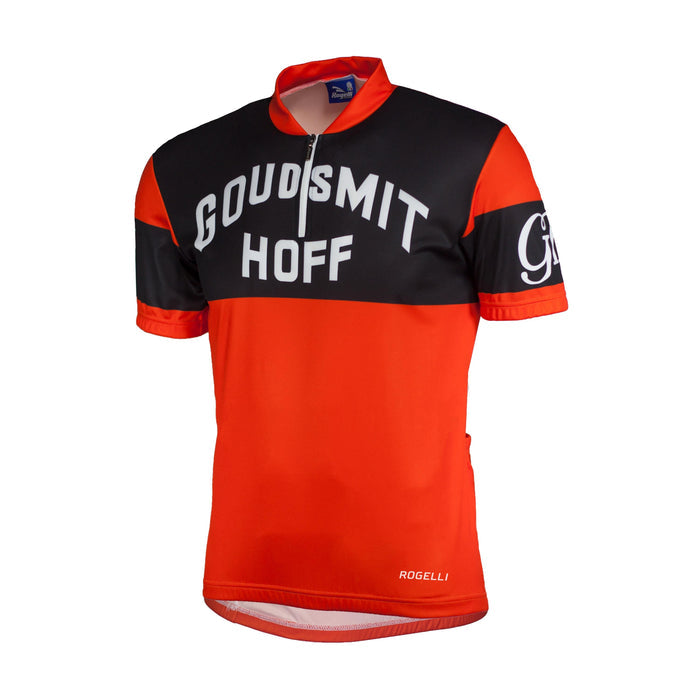 Rogelli Goudsmit fietsshirt heren rood korte mouw voorkant.